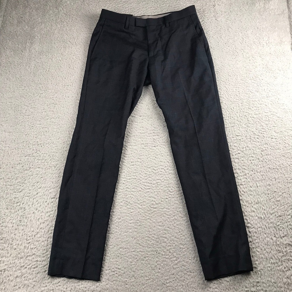Banana Republic Modern Slim Fit Dress Pants Men 28x30 Navy Plaid Wool NEW Defect
